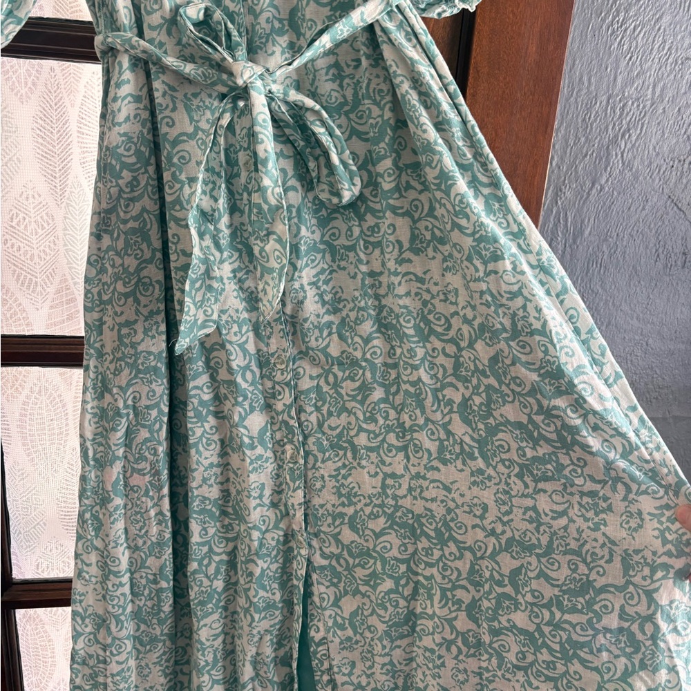Anthropologie Maeve The Irene Linen Maxi Shirt Dress in Sky - Picture 7 of 11